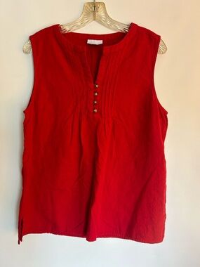 LIZ CLAIBORNE TOMATO RED SLEEVELESS PULLOVER BLOUSE LINEN & COTTON SIZE LARGE